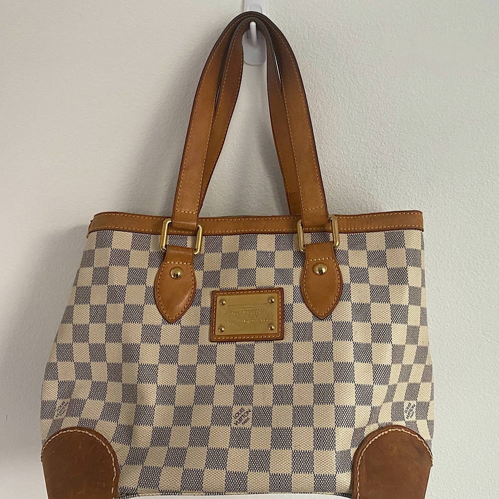 Authentic Louis Vuitton Damier Azur Hampstead PM Shoulder Tote Bag  #MI2038